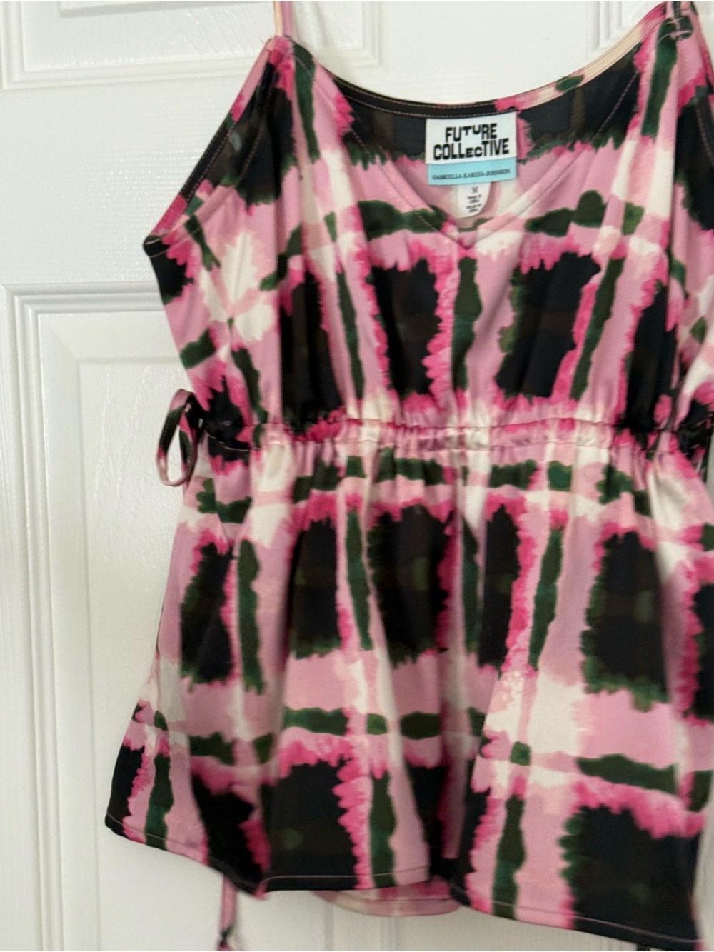 Future Collective Pink & Black Tie-Dye Tank Top with Green Accents